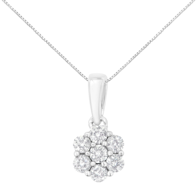 Bids.com 14K White Gold 1/2 cttw Prong Set Round-Cut Diamond 7 Stone Floral Cluster 18" Pendant Necklace (H-I Color, I1-I2 Clarity) Necklaces