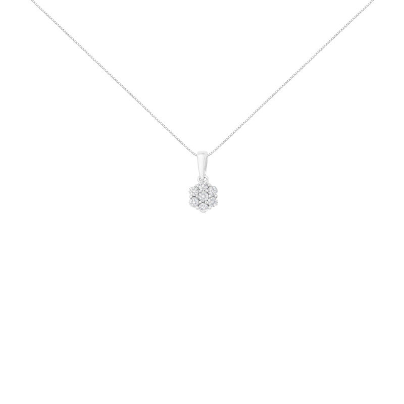 Bids.com 14K White Gold 1/2 cttw Prong Set Round-Cut Diamond 7 Stone Floral Cluster 18" Pendant Necklace (H-I Color, I1-I2 Clarity) Necklaces