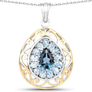 Bids.com 18K Yellow Gold Plated 4.44 Carat Genuine London Blue Topaz and Blue Topaz .925 Sterling Silver Pendant Pendants