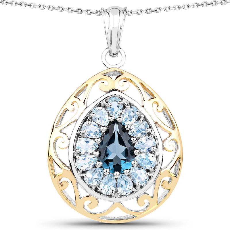Bids.com 18K Yellow Gold Plated 4.44 Carat Genuine London Blue Topaz and Blue Topaz .925 Sterling Silver Pendant Pendants