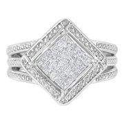 Bids.com .925 Sterling Silver 2/5 Cttw Princess Cut Diamond Square On Point Cluster Composite Cocktail Ring (H-I Color, SI1-SI2 Clarity) - Size 6 Rings