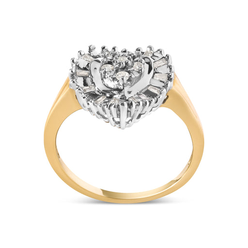 Bids.com 10K Yellow Gold 1/4 Cttw Round and Baguette cut Diamond Heart Shape Ballerina Ring (H-I Color, I1-I2 Clarity) - Ring Size 7 Rings