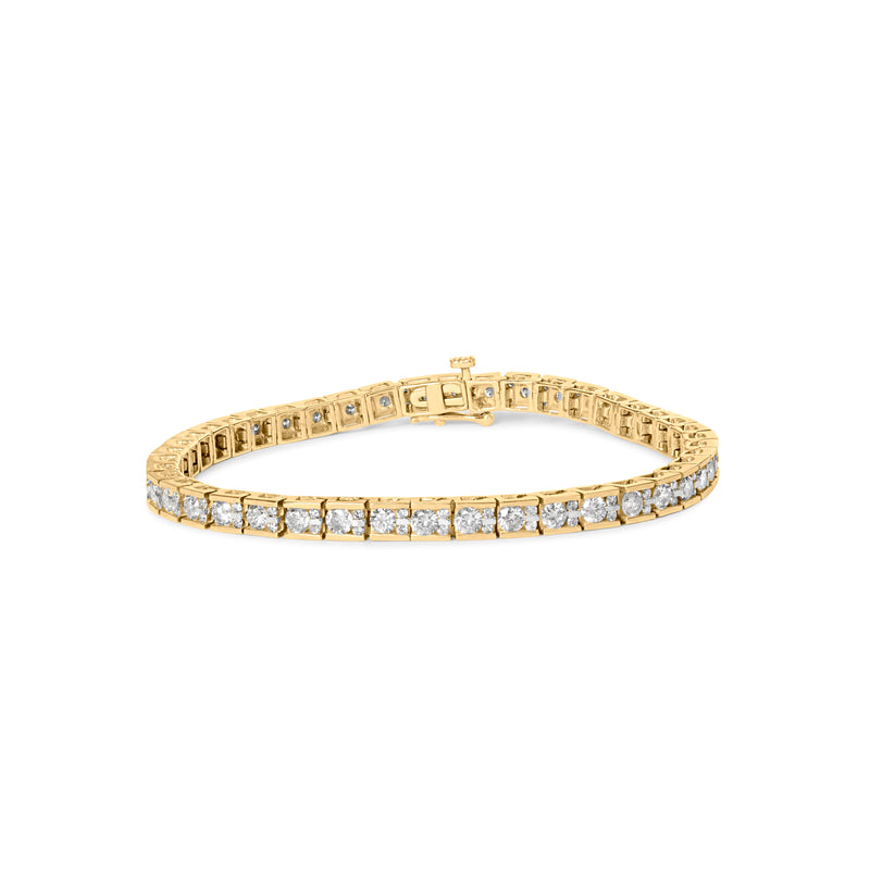 Bids.com 10K Yellow Gold 4.00 Cttw Channel Set Round Diamond Tennis 7" Bracelet (J-K Color, I1-I2 Clarity) Bracelets