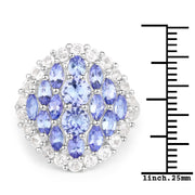 Bids.com 4.72 Carat Genuine Tanzanite and White Topaz .925 Sterling Silver Ring Rings