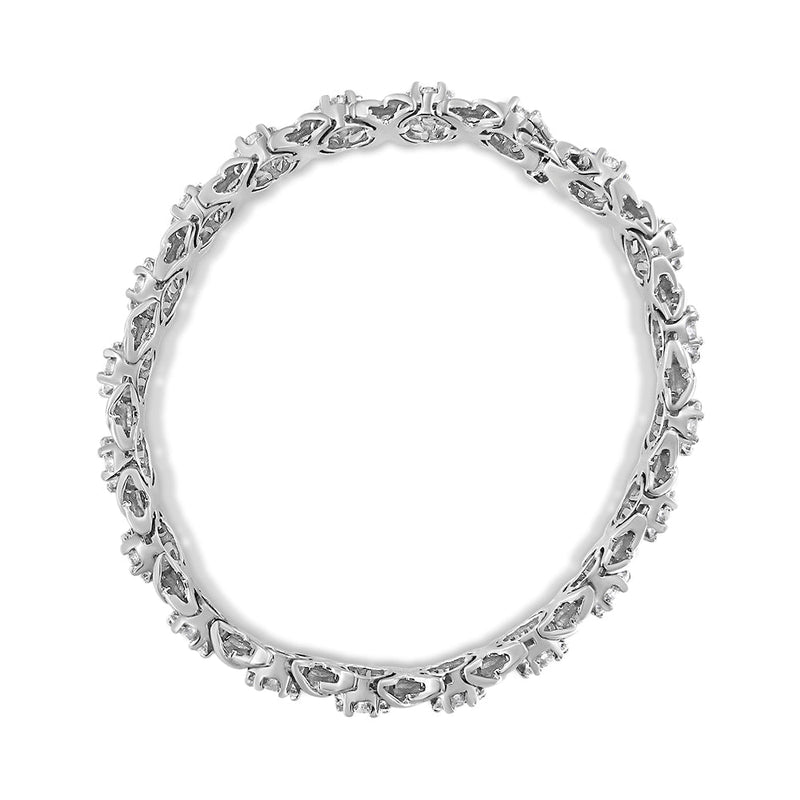 Bids.com 14K White Gold 6-1/3 Cttw Round Brilliant-Cut Diamond Round Cluster & X-Link 7" Tennis Bracelet (I-J Color, SI2-I1 Clarity) Bracelets