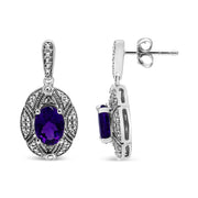Bids.com .925 Sterling Silver Diamond Accent and 8x6mm Purple Oval Amethyst Stud Earrings (I-J Color, I1-I2 Clarity) Earrings