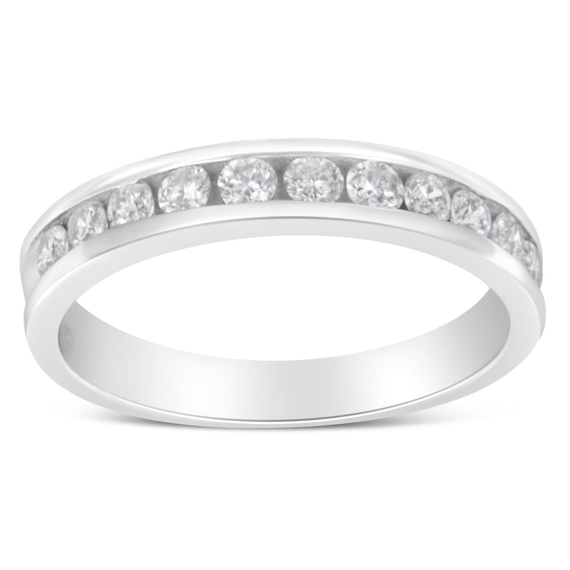 Bids.com IGI Certified 1/2 Cttw Round Brilliant Cut Diamond 18K White Gold Channel Set Eternity Style Wedding Band Ring (H-I Color, I1-I2 Clarity) - Size 7 Rings