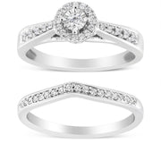 Bids.com .925 Sterling Silver 1/3 Cttw Diamond Halo and Pave Shank Engagement Ring Set (I-J Color, I3 Clarity) - Ring Size 7 Rings