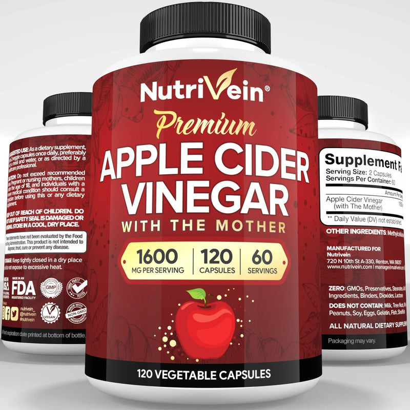 Nutrivein Apple Cider Vinegar - 120 Capsules 9B-W5LZ-LO3O