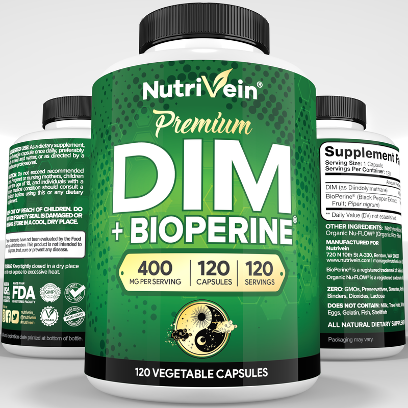 Nutrivein DIM Supplement 400mg Diindolylmethane Plus Bioperine - 120 Capsules 02-WL4T-HRHE