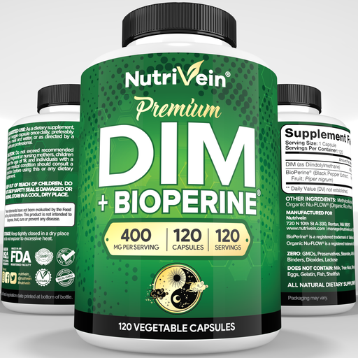 Nutrivein DIM Supplement 400mg Diindolylmethane Plus Bioperine - 120 Capsules 02-WL4T-HRHE