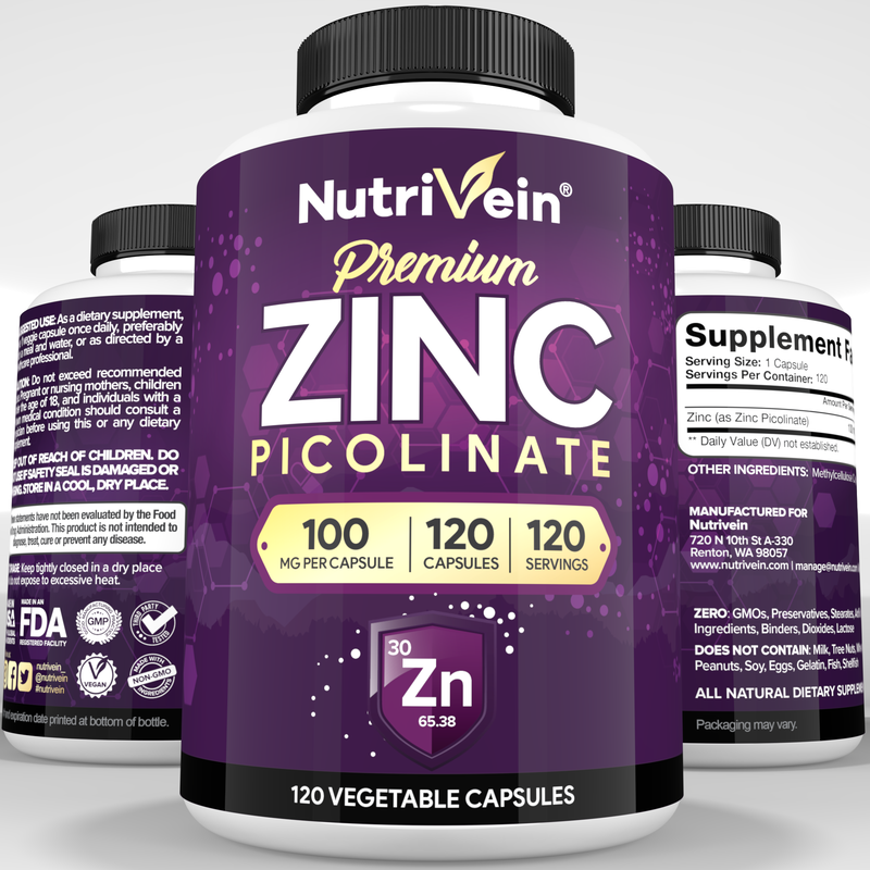 Nutrivein Nutrivein Premium Zinc Picolinate 100mg - 120 Capsules 9J-MCFT-H5FQ