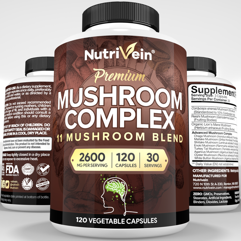 Nutrivein Mushroom Complex Supplement - 120 Capsules TV-N19P-4QLS