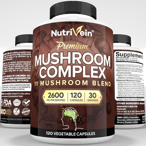 Nutrivein Nutrivein Premium Mushroom Supplement 2600 mg- Bottle 120 Capsules TV-N19P-4QLS Lavender
