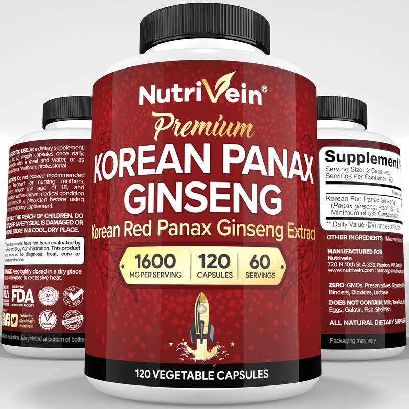 Nutrivein Korean Red Panax Ginseng - 120 Capsules FA-51VI-YB0U