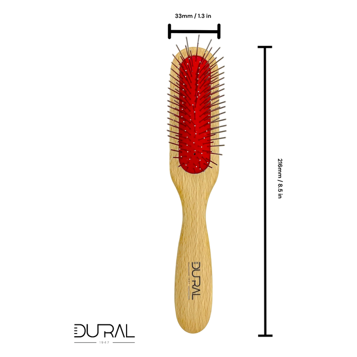 Dural Beech wood rubber cushion hair brush with steel pins without ball tips