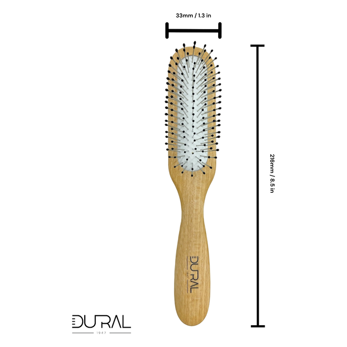 Dural Beech wood rubber cushion hair brush with steel pins and ball tips