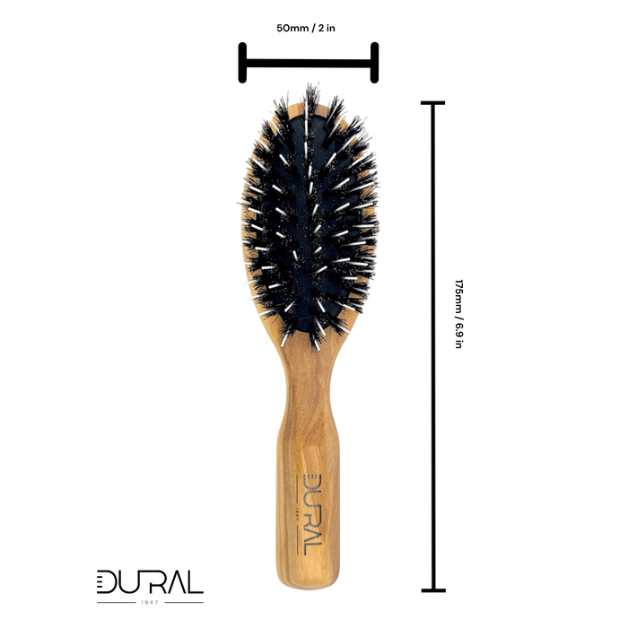 Dural Olive wood rubber cushion hair brush with boar bristles and nylon