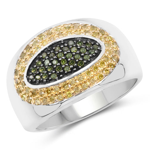Bids.com 0.38 Carat Genuine Green Diamond and Yellow Diamond .925 Sterling Silver Ring Rings