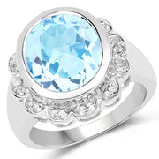 Bids.com 5.39 Carat Genuine Blue Topaz and White Topaz .925 Sterling Silver Ring Rings