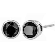 Bids.com 14K White Gold 1/2 Cttw Round Brilliant-Cut Black Diamond Bezel-Set Stud Earrings with Screw Backs (Fancy Color-Enhanced, I2-I3 Clarity) Earrings