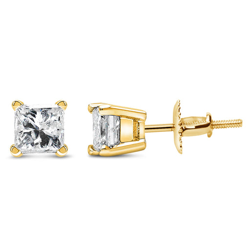 Bids.com 14K Yellow Gold 1/2 Cttw Princess Cut Diamond Solitaire Stud Earrings with Screwbacks (I-J Color, SI2-I1 Clarity) Earrings