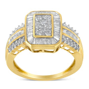 Bids.com 10K Yellow Gold Round and Baguette-Cut Diamond Cocktail Ring (1.0 Cttw, H-I Color, SI2-I1 Clarity) - Size 7 Rings