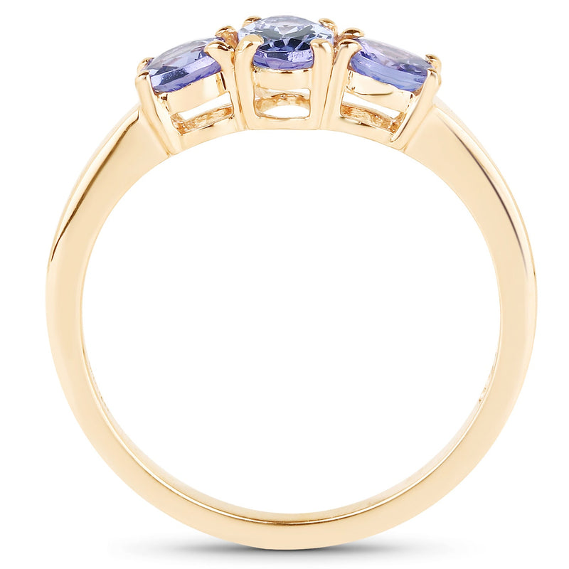 Bids.com 18K Yellow Gold Plated 0.90 Carat Genuine Tanzanite .925 Sterling Silver Ring Rings