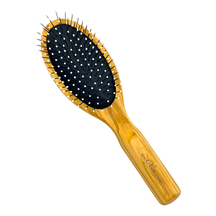 Dural Olive wood rubber cushion hair brush with steel pins and ball tips