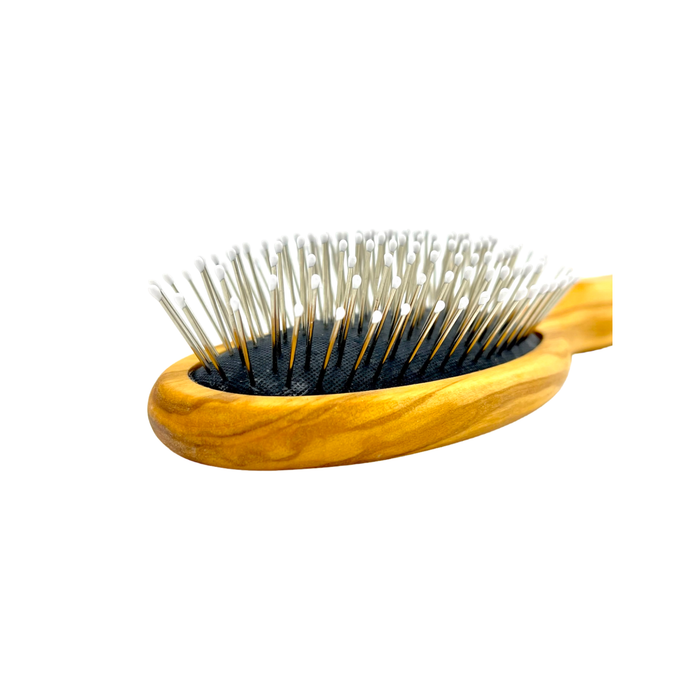 Dural Olive wood rubber cushion hair brush with steel pins and ball tips