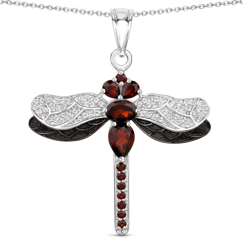 Bids.com 2.29 Carat Genuine Garnet and White Topaz .925 Sterling Silver Pendant Pendants