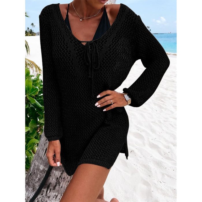 Openwork Tie Neck Cover-Up