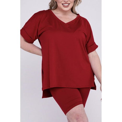 Plus Brushed DTY Microfiber V-Neck Top & Biker