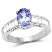 Bids.com 2.13 Carat Genuine Tanzanite & White Topaz .925 Sterling Silver Ring Rings