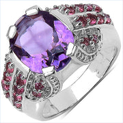 Bids.com 5.37 Carat Genuine Amethyst & Rhodolite .925 Sterling Silver Ring Rings