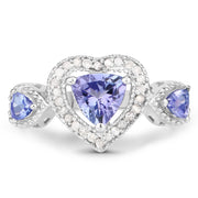 Bids.com 1.09 Carat Genuine Tanzanite and White Diamond .925 Sterling Silver Ring Rings