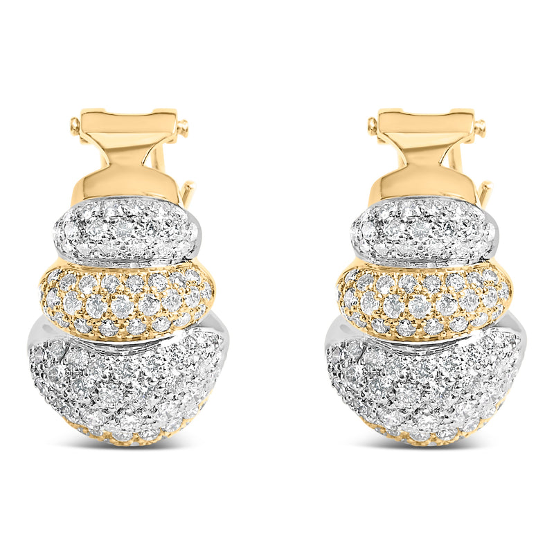 Bids.com 18K Two-Toned Gold 5.00 Cttw Diamond Three-tier Domed Button Omega Back Earrings (G-H Color, VS2-SI1 Clarity) Earrings