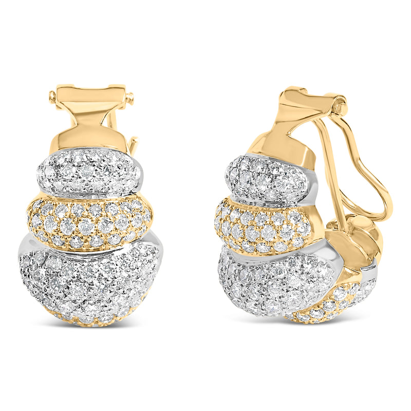 Bids.com 18K Two-Toned Gold 5.00 Cttw Diamond Three-tier Domed Button Omega Back Earrings (G-H Color, VS2-SI1 Clarity) Earrings