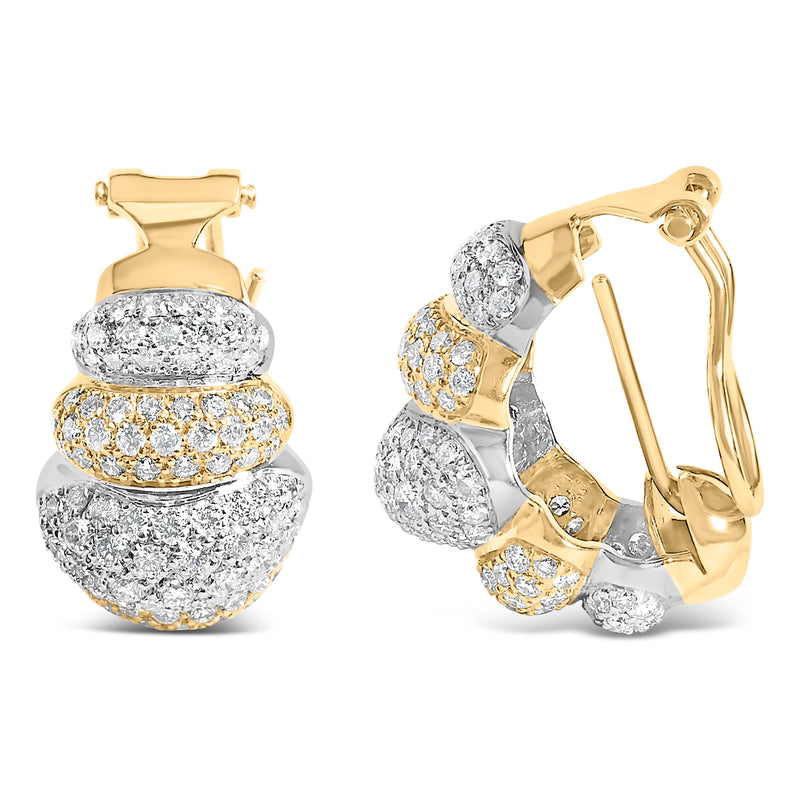 Bids.com 18K Two-Toned Gold 5.00 Cttw Diamond Three-tier Domed Button Omega Back Earrings (G-H Color, VS2-SI1 Clarity) Earrings