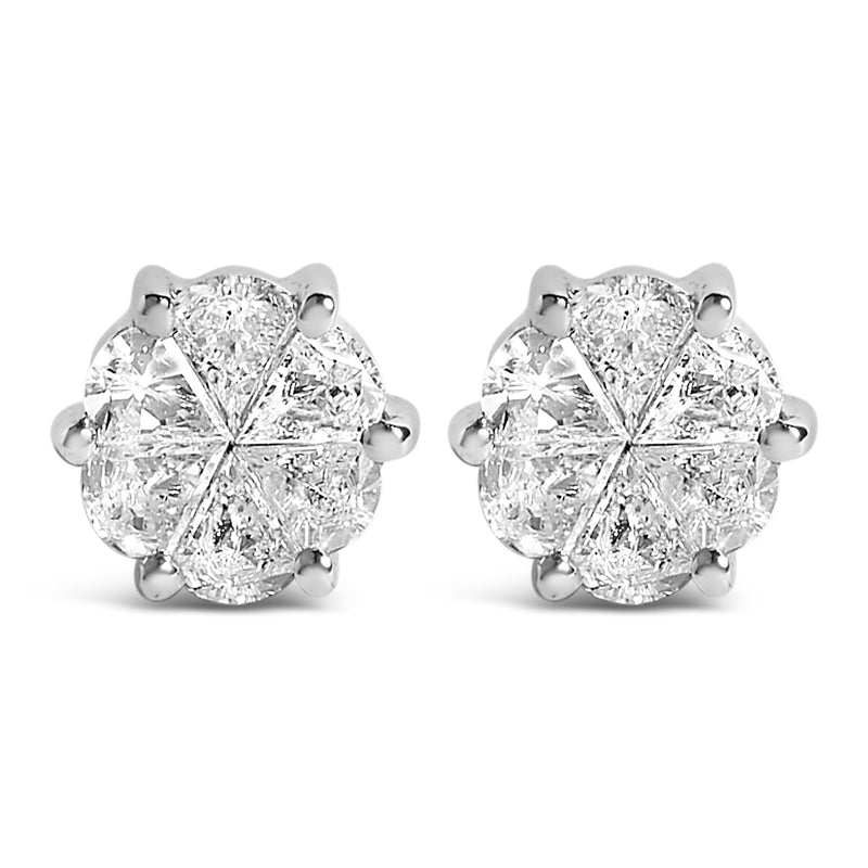 Bids.com 14K White Gold 1.00 Cttw Pie Cut Diamond Solitaire Style Stud Earring (H-I Color, SI1-SI2 Clarity) Earrings