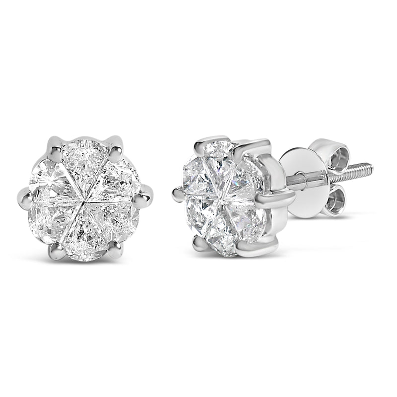 Bids.com 14K White Gold 1.00 Cttw Pie Cut Diamond Solitaire Style Stud Earring (H-I Color, SI1-SI2 Clarity) Earrings