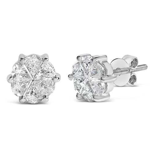 Bids.com 14K White Gold 1.00 Cttw Pie Cut Diamond Solitaire Style Stud Earring (H-I Color, SI1-SI2 Clarity) Earrings