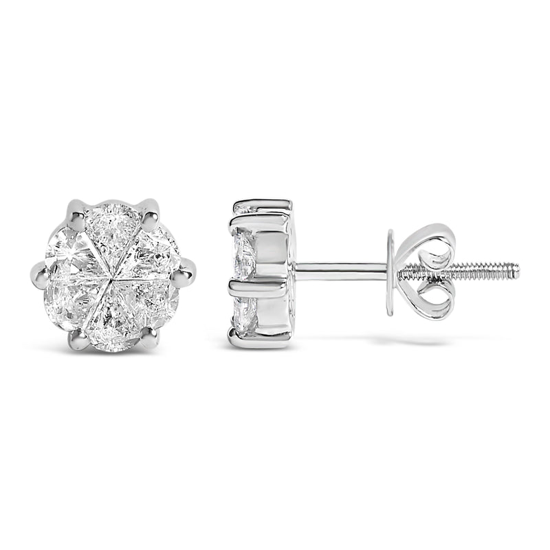 Bids.com 14K White Gold 1.00 Cttw Pie Cut Diamond Solitaire Style Stud Earring (H-I Color, SI1-SI2 Clarity) Earrings