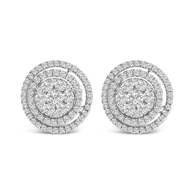 Bids.com 14K Gold 1 3/8 Cttw Diamond Cluster and Double Halo Stud Earring (G-H Color, SI1-SI2 Clarity) Earrings