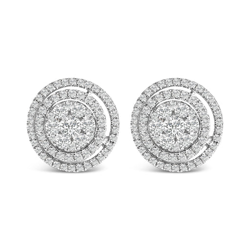 Bids.com 14K Gold 1 3/8 Cttw Diamond Cluster and Double Halo Stud Earring (G-H Color, SI1-SI2 Clarity) Earrings