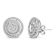 Bids.com 14K Gold 1 3/8 Cttw Diamond Cluster and Double Halo Stud Earring (G-H Color, SI1-SI2 Clarity) Earrings