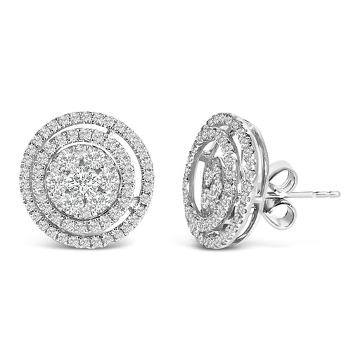 Bids.com 14K Gold 1 3/8 Cttw Diamond Cluster and Double Halo Stud Earring (G-H Color, SI1-SI2 Clarity) Earrings
