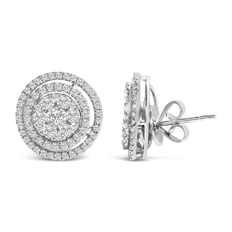Bids.com 14K Gold 1 3/8 Cttw Diamond Cluster and Double Halo Stud Earring (G-H Color, SI1-SI2 Clarity) Earrings