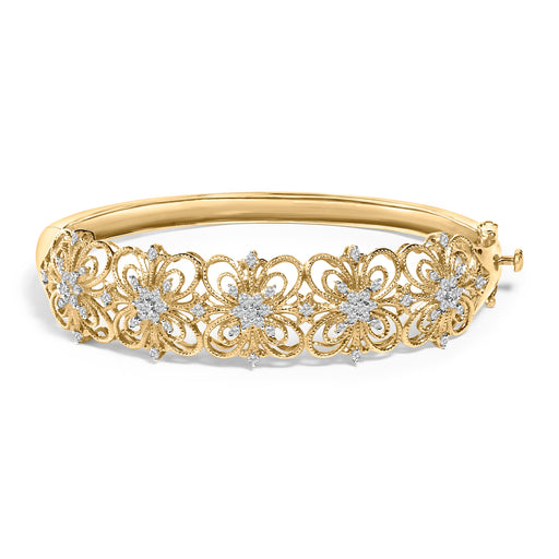 Bids.com 14K Gold 1.00 Cttw Diamond Vintage Inspired Floral Bangle Bracelet (H-I Color, SI1-SI2 Clarity) - 7.75" Inches Bracelets