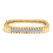 Bids.com 14K Yellow Gold 1 1/4 Cttw Diamond Ribbed Rounded Rectangle Bangle Bracelet (G-H Color, VS2-SI1 Clarity) - 7.75" Inches Bracelets